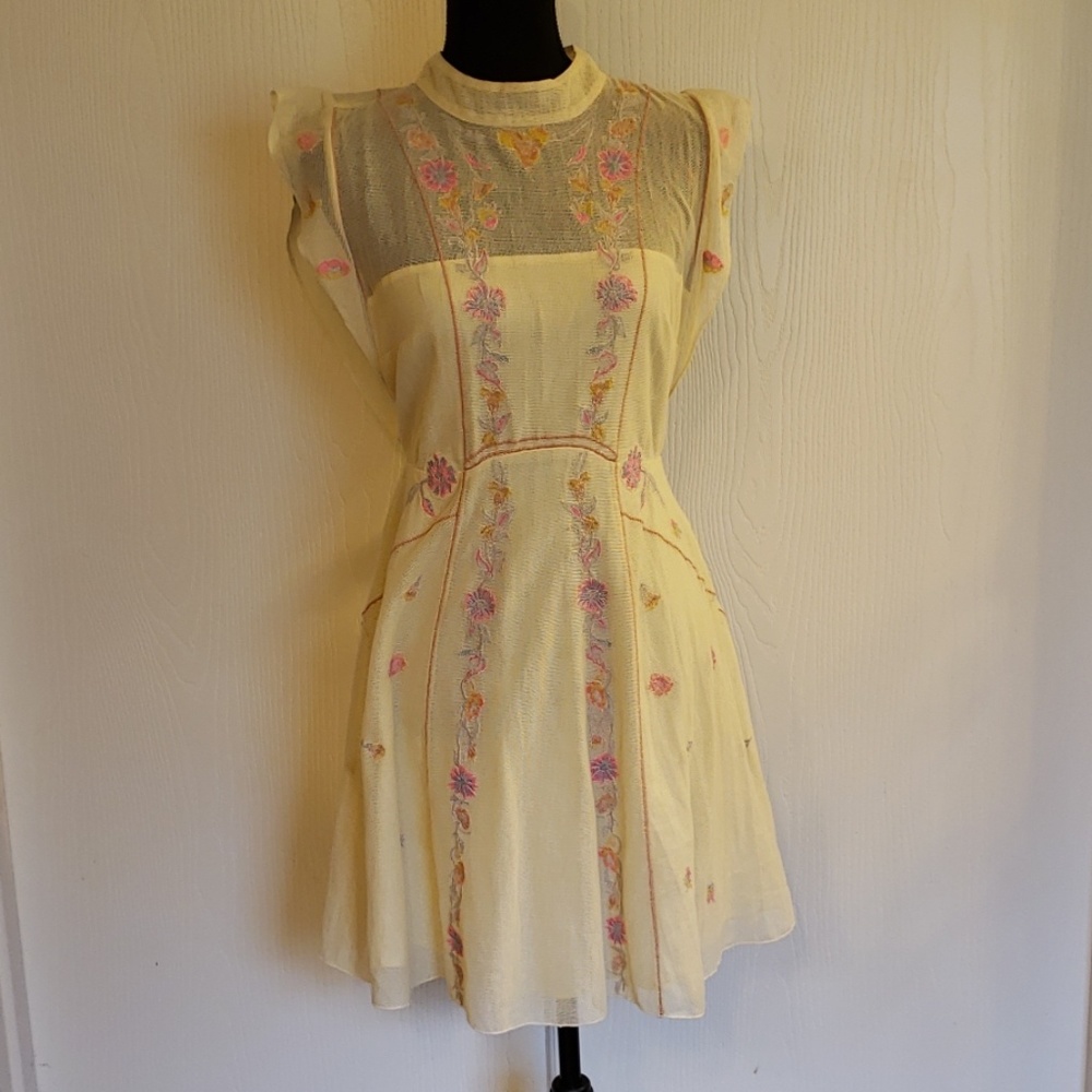 Free People Riviera Yellow meash dress. 6